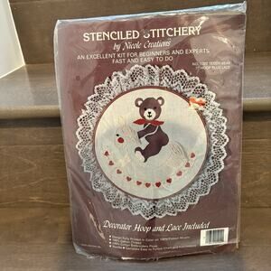 Vintage Teddy Bear Embroidery Kit‎ Stenciled Stitchery Nicole Creations 1985 NEW